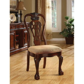 Set of 2 Side Chairs Formal Classic Traditional Dining Chairs Cherry Solid wood Fabric Seat Intricate Back Design Beige Cushion Seat