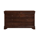 Brown Cherry Finish Louis Phillipe Style Bedroom Furniture 1pc Dresser of 6x Drawers Hidden Drawers Wooden Furniture B01180912