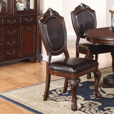 Royal Majestic Formal Set of 2 Side Chairs Brown Color Rubberwood Dining Room Furniture Intricate Design Faux Leather Upholstered Seat B01180913