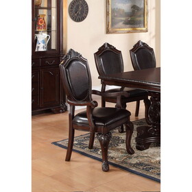 Gorgeous Formal Set of 2 Arm Chairs Brown Color Rubberwood Dining Room Furniture Faux Leather Upholstered Seat B01180915