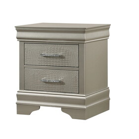 1pc Modern Glam Style Two Drawers Nightstand Beige Champagne Finish Solid Wood Crystal-Like Button Tufted B01181332