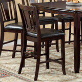 Set of 2 Counter Height Chairs Dark Espresso Finish Solid wood Kitchen Dining Room Furniture Padded Leatherette Seat Unique back