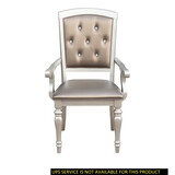 Glamorous Crystal Button-Tufted Set of 2 Arm Chairs Silver Finish Upholstered Seat Back Dining Furniture
