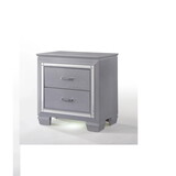 1pc Modern & Glam Style Two Drawers Nightstand Solid Wood Built-in Night Light Silver Crocodile Finish B01182431