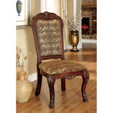 Formal Traditional Cherry Set of 2pc Side Chairs Dining Room Brown Damask Print Fabric Solid wood Dining Chair B011P143093
