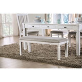 Dining Room Furniture 1pc Bench Only Antique White Solid wood Light Gray Padded Fabric Seat Cushions Kitchen Dining Bench B011P144694
