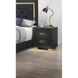 Glamorous 1pc Modern Glam Style 2-Drawer Nightstand Black Gold Finish Gold-colored Hardware Bedroom Furniture B011P144711