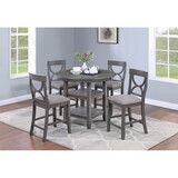 Counter Height Dining Table w Storage Shelve 4x Chairs Padded Seat Unique Design Back 5pc Dining Set Gray Color B011P145833