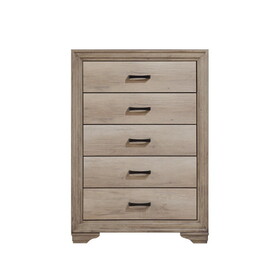 1pc Natural Finish Bedroom Chest of 5 Drawers w Black Hardware Bedroom Furniture Contemporary Design B01147611