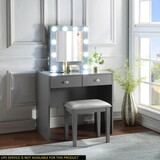 Gray Makeup Vanity and Stool Set with 10 Lights and USB Port and Power Outlet, 2x Drawers Luxurious Style Furniture B011P146014