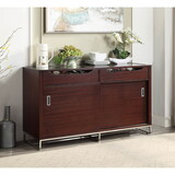 1pc Sideboard w Shelves Wine Storage Drawers Glass Insert Top Wooden Dining Kitchen Furniture B011P147540
