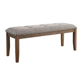 1pc Transitional Brown Finish Standard Height Dining Bench Gray Fabric Upholstery Nailhead Trim Tapered Legs Solid Wood Wooden Dining Room Furniture B011P147701
