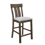 2pc Brown Oak & Gray Fabric Counter Height Dining Chair Rustic Farmhouse Style Standard Dining Height Upholstered Seat Wooden Furniture B011P148060