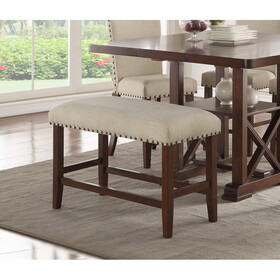Classic Cream Finish Upholstered Cushion Chairs 1pc Counter Height Bench Nailheads Solid wood Legs Dining Room B011P148644