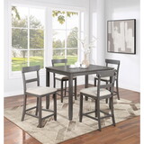 Classic Stylish Gray Natural Finish 5pc Counter Height Dining Set Kitchen Wooden Top Table and Chairs Cushions Seats Ladder Back Chair Dining Room B011P149001