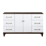Contemporary White and Cherry Finish 1pc Dresser of 6x Drawers 2x Shelves Modern Bedroom Furniture 2-Tone Finish with Gold Trim B011P149133
