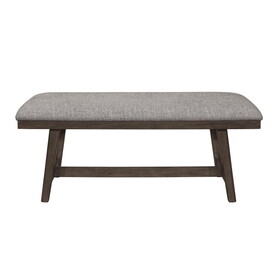 1pc Dark Brown Finish Transitional Bench Upholstered Seat Gray Linen Look Fabric Wooden Furniture B011P149277