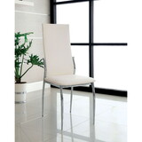 White Color Leatherette 2pcs Dining Chairs Chrome Legs Dining Room Side Chairs High Back Modern Chairs B011P152641
