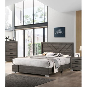 Contemporary Grey Finish Unique King Size Bed 1pc Bedroom Furniture Unique Lines Headboard Wooden P-B011P155467