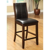 Transitional Dining Room Counter Height Chairs Set of 2pc High Chairs only Brown Cherry Unique Curved Back Espresso Leatherette Padded Seat P-B011P156647