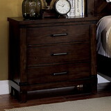 Rustic Style Dark Walnut Finish 1pc Nightstand Bedroom Furniture Solid wood 3-Drawers bedside Table Black Bar Pulls B011P156649