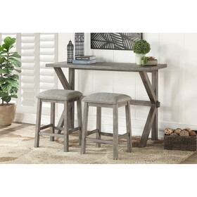 3-Piece Pack Counter Height Set Table and 2 Barstools Upholstered Seat Gray Finish Dining Kitchen Furniture B011P156869