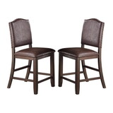 Classic Design Rustic Espresso Finish Faux Leather Set of 2pc High Chairs Dining Room Furniture Counter Height Chairs Foam Cushion Dining Room P-B011P160041