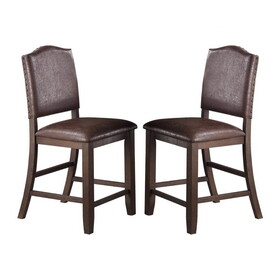 Classic Design Rustic Espresso Finish Faux Leather Set of 2pc High Chairs Dining Room Furniture Counter Height Chairs Foam Cushion Dining Room P-B011P160041