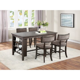 Dining Room Furniture Counter Height Dining Table w Side Shelves Rustic Espresso 5pc Dining Set Table and 4x High Chairs Unique Design Back B011S00790