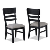 2pc Black Finish Side Chair Gray Fabric Upholstery Seat Ladder Back Contemporary Transitional Style Dining Room Wooden Furniture B011P162517