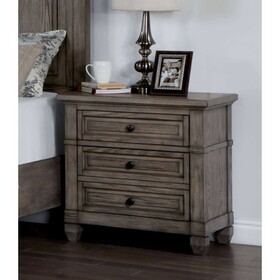 Wire-brushed Finish 1pc Nightstand Warm Gray Color Solid Wood 3-Drawers Bedside Table Transitional Bedroom Furniture B011131274