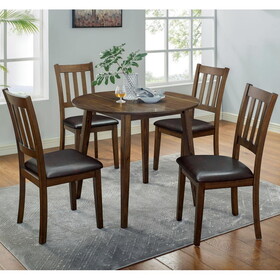 Kitchen 5pc Dining Set Round Dining Table and 4x Side Chairs Walnut, Dark Brown Transitional Solid wood Dining Room Furniture Leatherette Padded Seat B011P162633