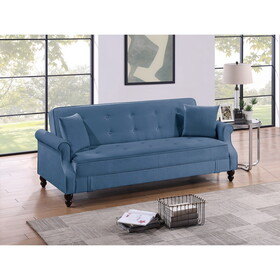 Contemporary Living Room Adjustable Sofa Blue Burnt-Out Fabric Couch Plush Storage Couch 1pc Futon Sofa w Pillows Tufted Back Rolled Arms B011P163901