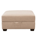 Classic Living Room Storage Ottoman, Fabric Upholstered Footstool with Storage Cabinet, Hardwood Frame, Beige B011P165663