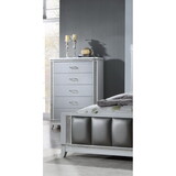 Modern Glam 5-Drawer Tall Chest Crisp White Color Silver Paneling Gray White Finish Bedroom Living Room Wooden Furniture B011P167818