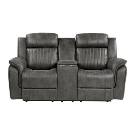 Classic Brownish Gray 1pc Double Reclining Loveseat with Storage Console Cupholder Plush Comfort Pillow-Top Arms Vertical Tufting Solid Wood Transitional Living Room Furniture B011P168811