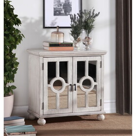 Classic Storage Cabinet Antique White 1pc Modern Traditional Accent Chest with Mirror Doors Pendant Pulls Wooden Furniture Living Room Bedroom B011P169757