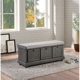 1pc Durable Storage Bench Dark Gray Finish Foam Cushioned Seat Upholstery Flip-Top Seat Solid Wood Home Furniture B011P170009