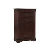 1pc Cherry Finish Five Drawers Louis Philip Chest Solid Wood Contemporary Sleek Ample Storage B01181968