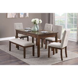 Dark Cherry Finish 6pc Dining Set Table Bench and 4 Side Chair Chenille Upholstery Functional Drawers Table Wooden Funiture Dining Kitchen Set B011S00846