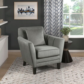 Stylish Home Accent Chair Gray Velvet Upholstery Matching Pillow Solid Wood Furniture Living Room 1pc B011P172694
