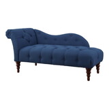 1pc Modern Traditional Chaise Button Tufted Detail Blue Upholstery Style Comfort Living Room Furniture Espresso Finish Legs B011P172710