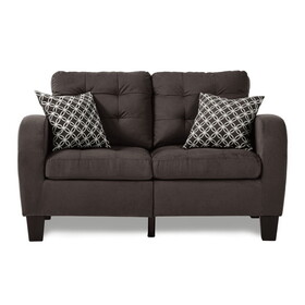 Chocolate Brown Contemporary Loveseat 1pc Tufted Detail Textured Fabric Upholstered 2 Pillows Solid Wood Living Room Furniture B011P173105