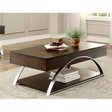 Modern Living Room Furniture 1pc Lift Top Coffee Table with Display Shelf Espresso Finish Wood Chrome Metal Finish Unique Style Cocktail Table