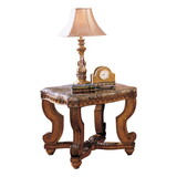 Rich Traditional Style Burnished Brown Cherry Finish 1pc End Table Beveled Marble Top Formal Living Room Furniture Side Table Home Decor