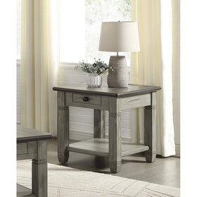 Coffee and Antique Gray Finish 1pc End Table with Drawer Bottom Shelf Wooden Living Room Furniture Side Table