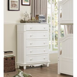 Classic Traditional White Finish 5 Drawers Storage Chest 1pc Decorative Accents Wooden Bedroom Furniture Turned Feet