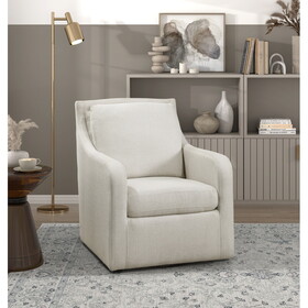 Modern Living Room Accent Chair 1pc Beige Fabric Upholstered Swivel Chair Solid Wood Frame Wooden Furniture