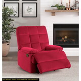 Reclining Chair Red Velvet Upholstery Square Tufted Back Pillowtop Arms Solid Wood Furniture Modern Living Room Recliner 1pc
