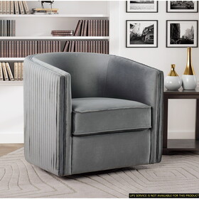 Classic Living Room Furniture 1pc Swivel Accent Chair Gray Velvet Upholstery Pleated Detail Solid Wood Furniture 360 Degree Swivel Chair Tuxedo Arms